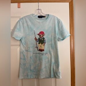 Polo Ralph Lauren blue white tie dye fishing bear slim fit t shirt. Size small